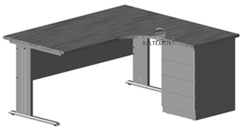 Secretária Posto Compacto Curvo Direito com Bloco de Gavetas_Baltexport