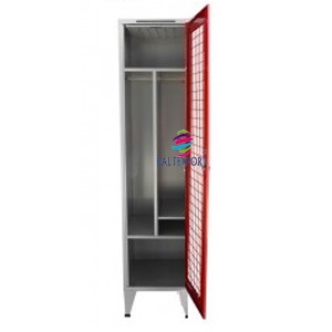 Vestiario 1 Cacifo Porta em Rede Modelo Bombeiro 2080x500x550 mm Cinza Vermelho